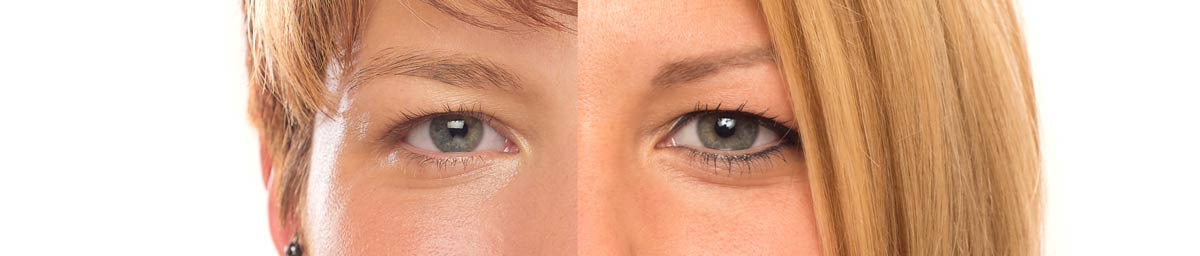 Durch Permanent Make-up ist es möglich den gesamten Schminkprozess zu vereinfachen. Das Foto zeigt eine junge Frau vor und nach der Behandlung, und macht die kosmetische Wirkung deutlich.