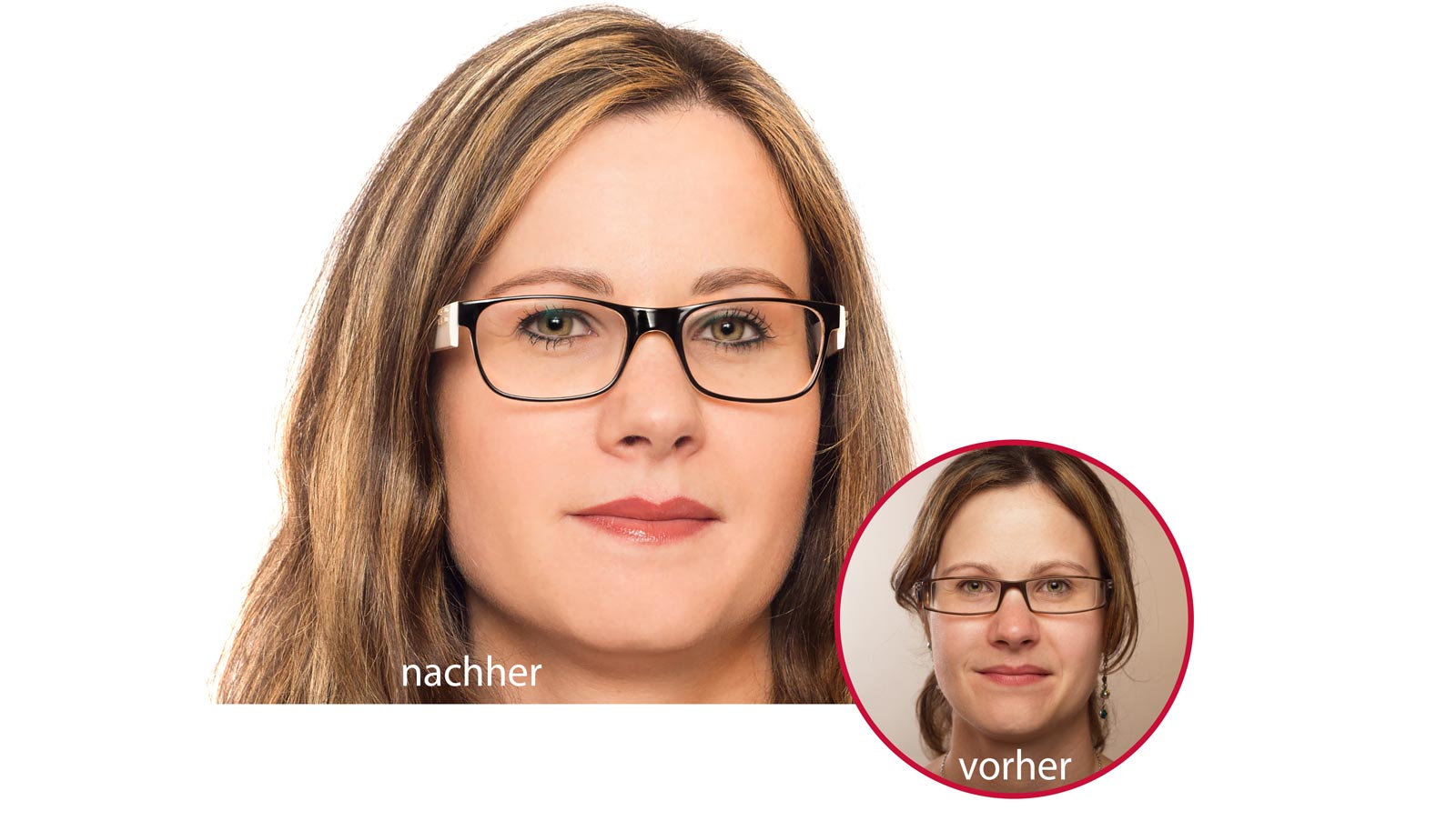 Foto einer jungen Frau mit Permanent Make-up, vor und nach der Anwendung.